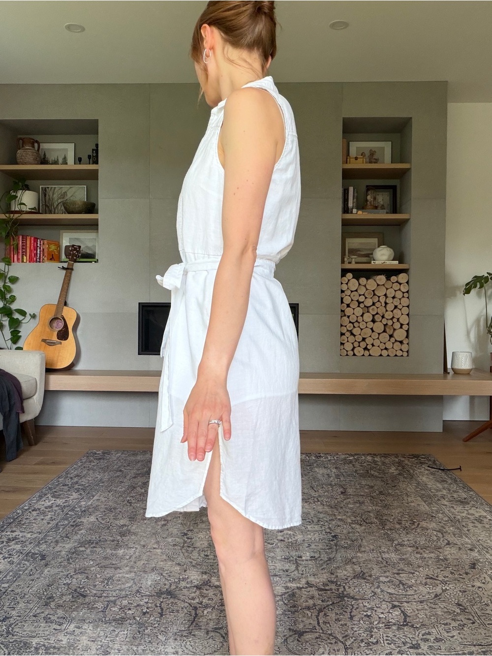 Banana Republic linen and cotton Sleeveless Button Down Tie Waist Midi dress - Picture 4 of 14